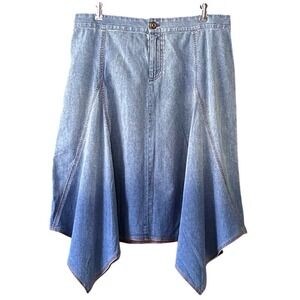 Soft Surroundings Ombre Denim Midi‎ Skirt Asymmetrical Hem Elastic Waist Women L